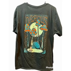 Dravus Camping Trippin Black Mens Large T-Shirt w/Glowing Mushrooms-Moon-Trees